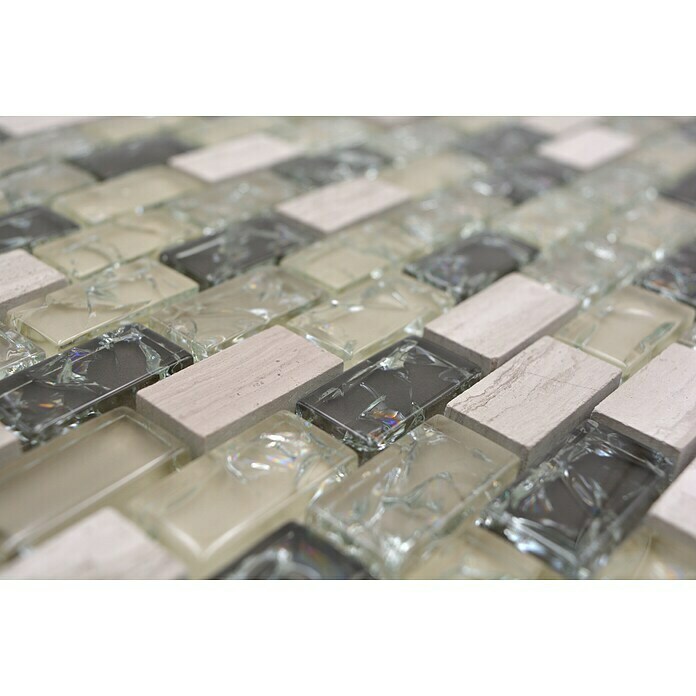 Mosaikfliese Brick Crystal Mix Grau/Grün