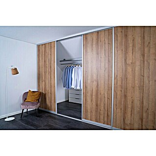 Room Plaza Easy Doing Schiebetür-Bau-Set (Eiche Country, Profilfarbe: Silber)