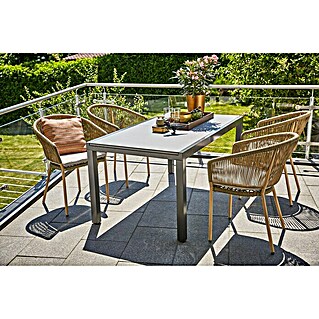 Sunfun Gartenmöbel-Set Maja/Lisa | Tischplatte ausziehbar (5 -tlg., Aluminium/Sicherheitsglas/Polyrattan, Anthrazit/Braun)