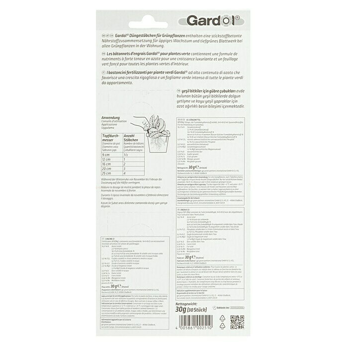 Gardol Grünpflanzen-Düngestäbchen (30 Stk., Inhalt ausreichend für ca.: Anwendungsbedingt)