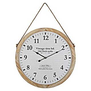 Reloj de pared redondo con correa (Blanco/Madera, Diámetro: 53 cm)