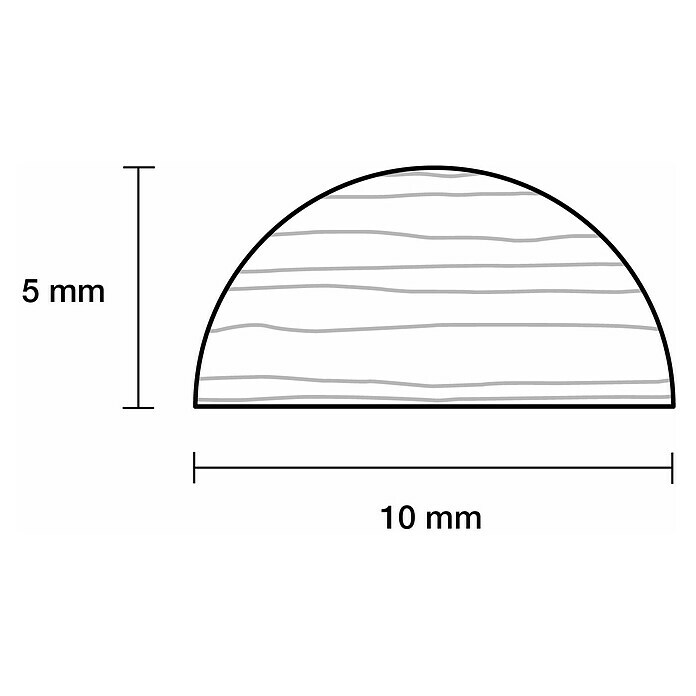 Halbrundstab (0,9 m x 10 mm x 5 mm, Kiefer, Unbehandelt)