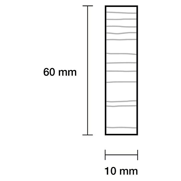 Rechteckleiste (0,9 m x 60 mm x 10 mm, Kiefer, Unbehandelt)