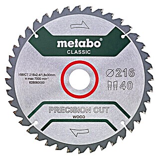 Metabo Classic Kreissägeblatt Z40 (216 mm, Bohrung: 30 mm, 40 Zähne)