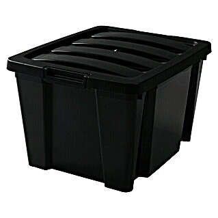 Caja con cierres de clip Ecobox (L x An x Al: 39,6 x 37,8 x 18,5 cm, Negro, Capacidad: 30 l, Con tapa)