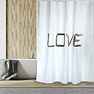 MSV Cortina de baño textil Love (180 x 200 cm, Blanco/Marrón)