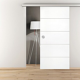 Diamond Doors Holzschiebetür Linien (935 x 2 058 mm, Weiß, Mittellage: Wabe)