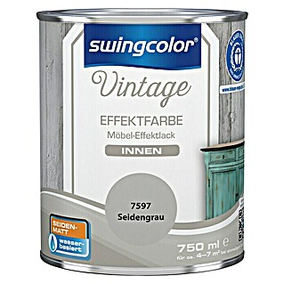 swingcolor Vintage Effektfarbe Möbel-Effektlack (Seidengrau, 750 ml, Seidenmatt, Wasserbasiert)