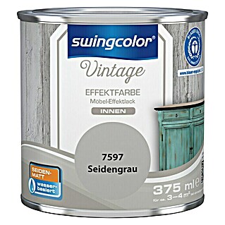 swingcolor Vintage Effektfarbe Möbel-Effektlack (Seidengrau, 375 ml, Seidenmatt, Wasserbasiert)