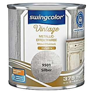 swingcolor Vintage Metall-Optik Effektfarbe (Silber-Metallic, 375 ml, Seidenmatt)