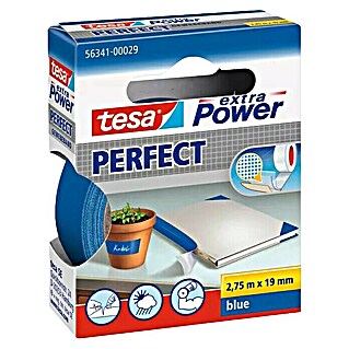 Tesa Cinta adhesiva superfuerte Perfect (Azul, L x An: 2,75 m x 19 mm)
