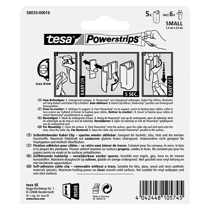 Tesa Powerstrips Kabel-Clip (Weiß, 5 Stk.)