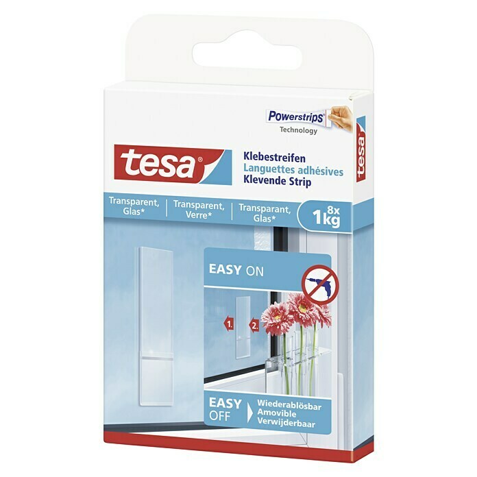 Tesa Klebestreifen (Geeignet für: Glas, Belastbarkeit: 1 kg, 8 Stk., Transparent)