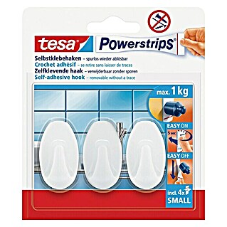 Tesa Powerstrips Selbstklebehaken (Oval, Größe: S, Weiß, 3 Stk.)