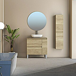 Conjunto de mueble de baño Oval (80 cm, 4 piezas, Nature, Mate)
