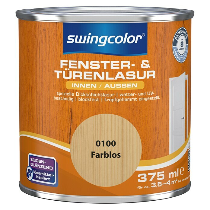 swingcolor Fenster- & Türenlasur (Farblos, 375 ml, Seidenglänzend)