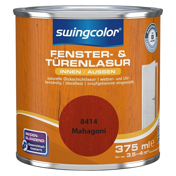 swingcolor Fenster- & Türenlasur (Mahagoni, 375 ml, Seidenglänzend)