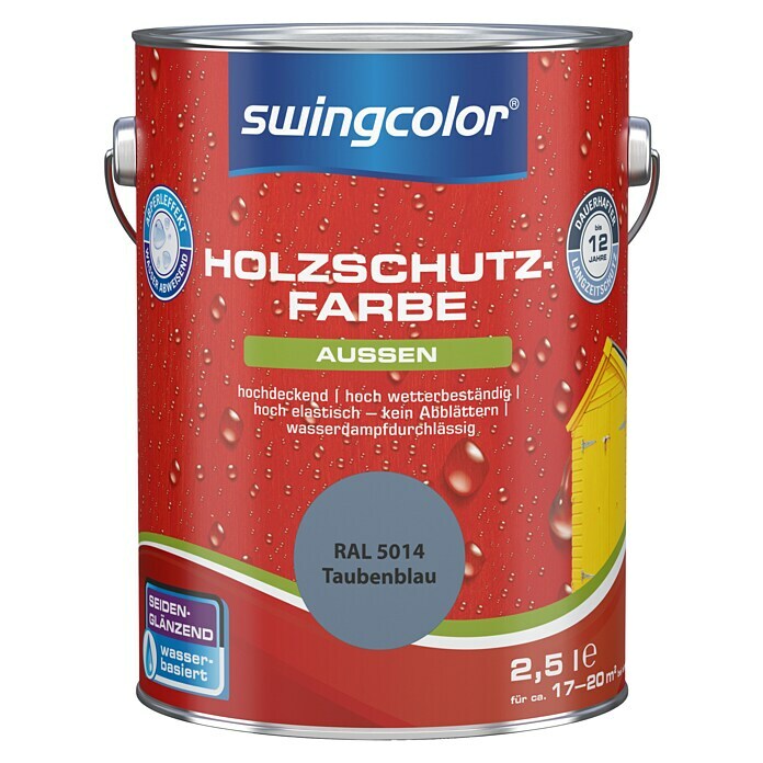 swingcolor Holzschutzfarbe (Taubenblau, 2,5 l, Seidenglänzend)