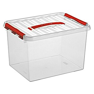 Sunware Aufbewahrungsbox Q-Line (L x B x H: 40 x 30 x 26 cm, Kunststoff, Transparent, Farbe Griff: Rot)