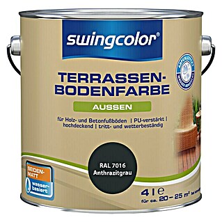 swingcolor Renovierfarbe Terrassenbodenfarbe RAL 7016 (Anthrazitgrau, 4 l, Seidenmatt, Wasserbasiert)