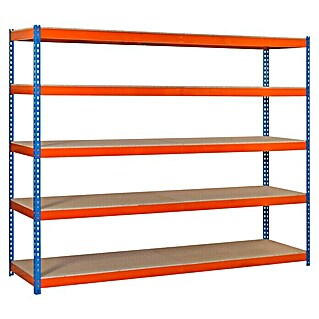Simonrack Ecoforte Metall-Schwerlastregal (L x B x H: 45 x 180 x 200 cm, Traglast: 400 kg/Boden, Anzahl Böden: 5 Stk., Stecken, Blau/Orange)
