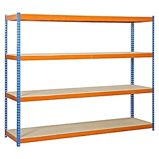 Simonrack Ecoforte Metall-Schwerlastregal (L x B x H: 60 x 180 x 200 cm, Traglast: 400 kg/Boden, Anzahl Böden: 4, Blau/Orange)