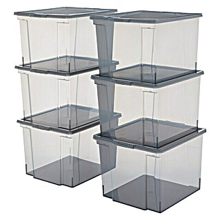 Aufbewahrungsbox-Set (L x B x H: 42 x 35,5 x 26,5 cm, Kunststoff, Grau/Transparent, 6 Stk.)