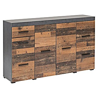 Wilmes Sideboard (L x B x H: 34,5 x 140 x 88,5 cm, Graphit/Old Wood, Anzahl Schubladen: 2 Stk., Anzahl Türen: 4 Stk.)