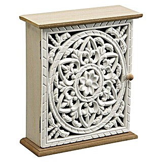 Caja de madera Mandala (L x An x Al: 19 x 7 x 21,5 cm, Blanco/Madera)