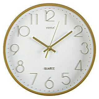 Reloj de pared redondo (Blanco/Dorado, Diámetro: 30 cm)