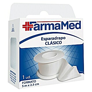 FarmaMed Esparadrapo Clásico (L x An: 5 m x 2,5 cm, Blanco, Específico para: Cubrir vendajes)