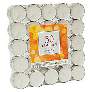 Velas de té pequeñas (50 uds., Blanco)