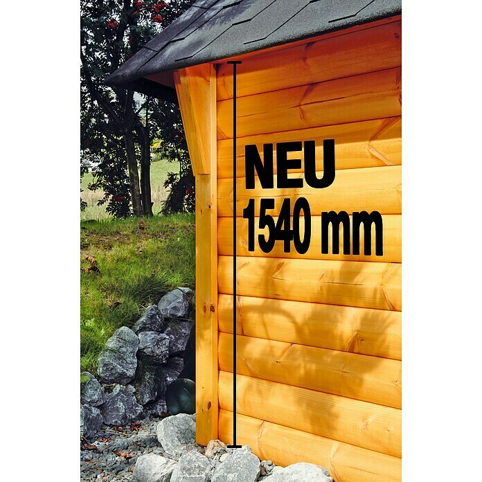 Wolff Finnhaus Grillkota 9 de Luxe A (438 x 388 cm, Wandstärke: 45 mm, Natur, Farbe Dach: Schwarz)