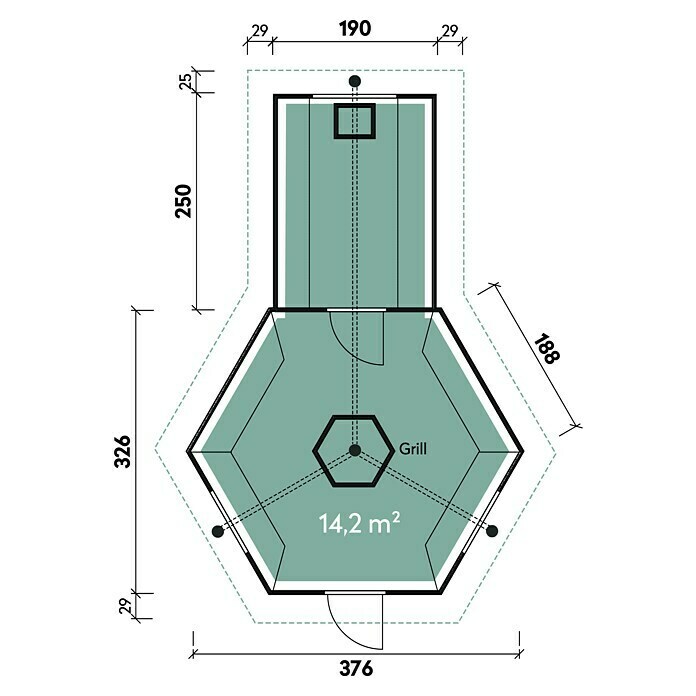 Wolff Finnhaus Grillkota 9 De Luxe DS (6,35 x 4,43 m, Wandstärke: 45 mm, Natur, Mit Saunaanbau)