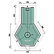 Wolff Finnhaus Grillkota 9 De Luxe DS (6,35 x 4,43 m, Wandstärke: 45 mm, Natur, Mit Saunaanbau)