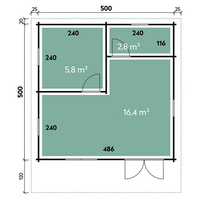 Wolff Finnhaus Blockbohlenhaus Lappland 70-A XL (6,4 x 5,5 m, Wandstärke: 70 mm, XL-Doppeltür)