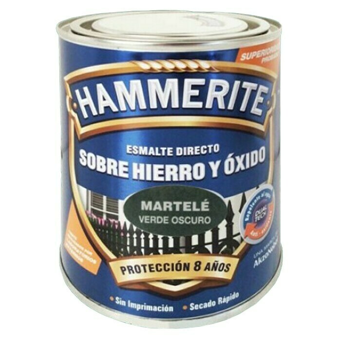 Hammerite Esmalte para metal Hierro y óxido (Verde oscuro, 750 ml, Martelé)