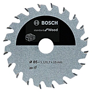 Bosch Kreissägeblatt Standard for Wood (Durchmesser: 85 mm, Bohrung: 15 mm, Anzahl Zähne: 20 Zähne)