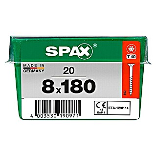Spax Senkkopfschraube Holzbauschraube (Ø x L: 8 x 180 mm, Stahl, 20 Stk., Teilgewinde)