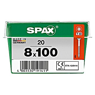 Spax Senkkopfschraube Holzbauschraube (Ø x L: 8 x 100 mm, Stahl, 20 Stk., Teilgewinde)