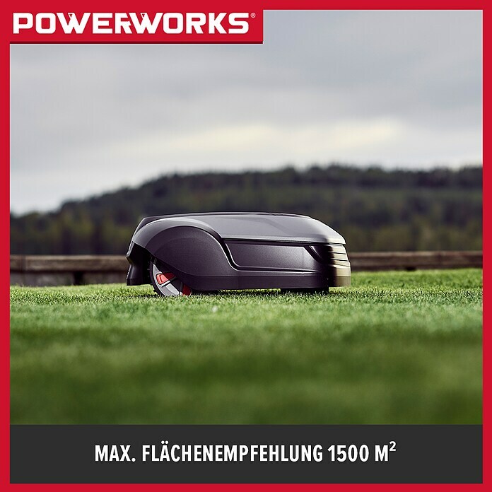 Powerworks Mähroboter P15 (24 V, Li-Ionen, 2 Ah, 1 Akku, Max. Flächenempfehlung: 1.500 m²)