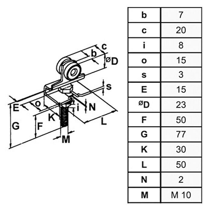 HBS Betz Rollapparat Typ 10 (Einpaarig, Traglast: 30 kg, Länge: 100 mm)