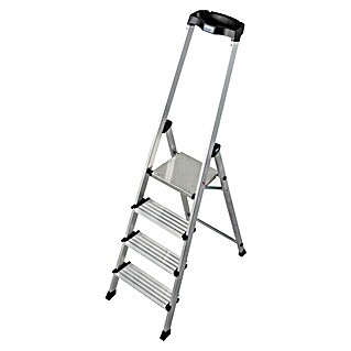 Krause PlusLine Stufenstehleiter Safety (Arbeitshöhe: 2,65 m, Anzahl Tritte: 3 Stufen, Tiefe Stufen: 125 mm, Aluminium)