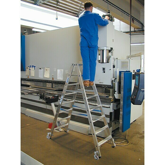 Krause Stabilo Stufen-Doppelleiter Fahrbar (Arbeitshöhe: 3,4 m, Anzahl Tritte: 2 x 8 Stufen, Tiefe Stufen: 80 mm, Material: Aluminium, Fahrbar)