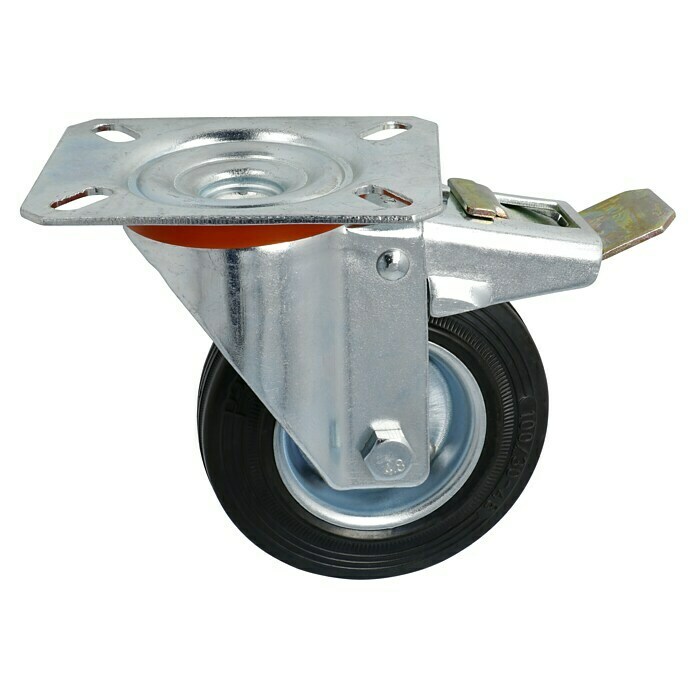 Stabilit Rueda de transporte industrial (Diámetro ruedas: 100 mm, Capacidad de carga: 70 kg, Rodamiento de rodillos, Con placa y freno)