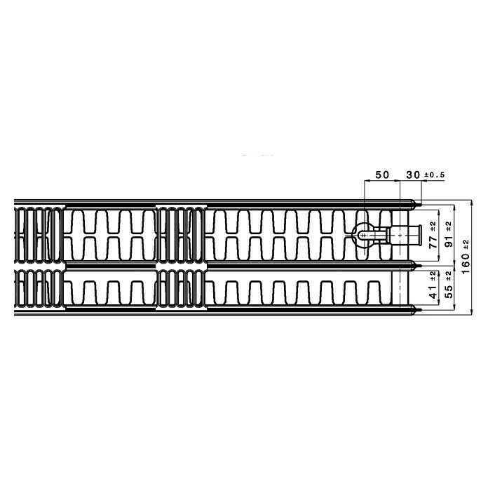 Universal-Flachheizkörper (B x H: 140 x 40 cm, 6-fach, Typ: 3K-33, 2.260 W)