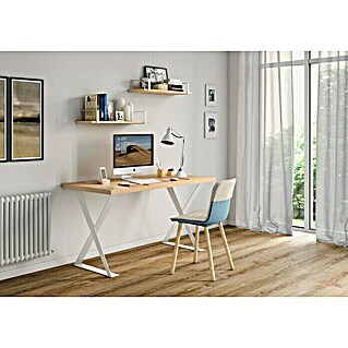 Mesa de escritorio Aspa (L x An x Al: 80 x 160 x 71 cm, Natural/Blanco)