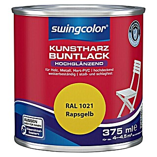 swingcolor Buntlack Kunstharz für Außen (Rapsgelb, 375 ml, Hochglänzend, Lösemittelbasiert)