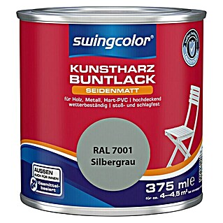 swingcolor Buntlack Kunstharz für Außen (Silbergrau, 375 ml, Seidenmatt, Lösemittelbasiert)
