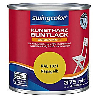 swingcolor Buntlack Kunstharz für Außen (Rapsgelb, 375 ml, Seidenmatt, Lösemittelbasiert)